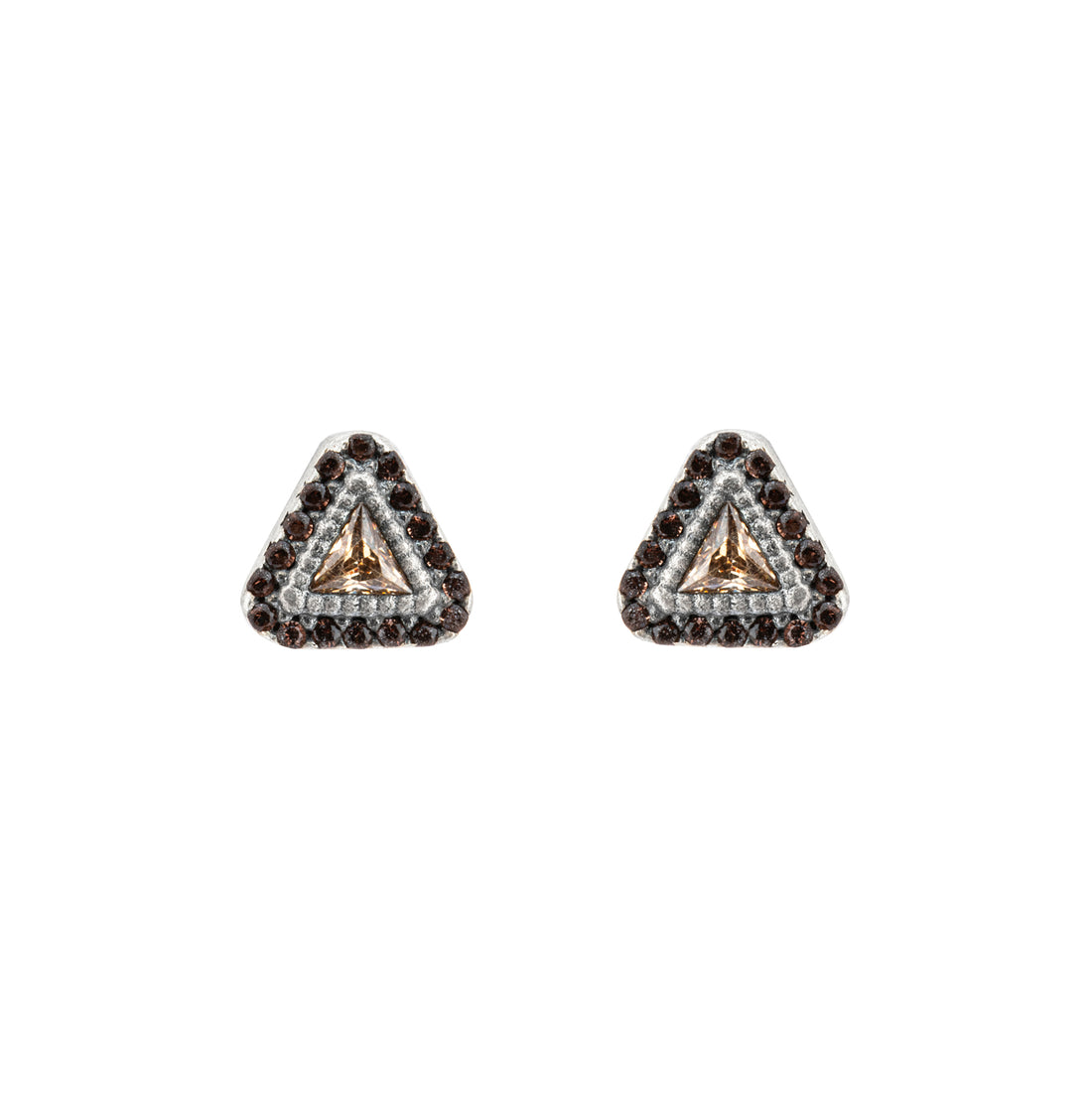 P970 PENDIENTES PLATA BOTÓN TRIANGULO CIRCONITA CAVA, BROWN