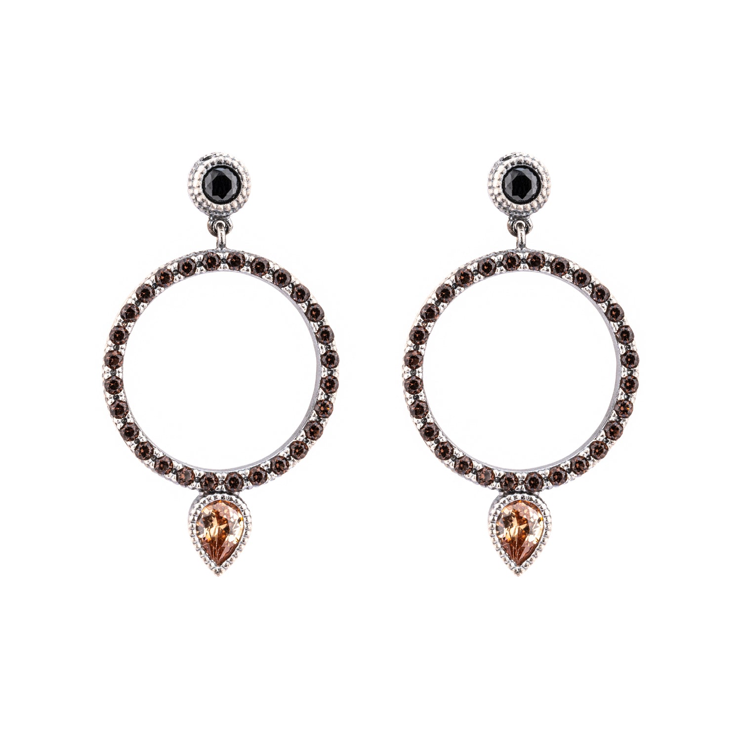 P982 PENDIENTES ARO CIRCONITA BROWN Y GOTA CIRCONITA CAVA