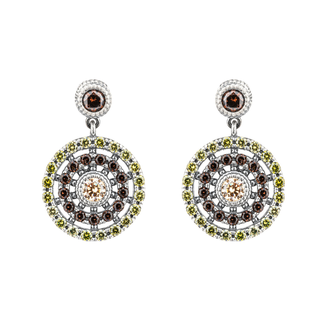 P985 PENDIENTES PLATA CIRCONITA CAVA, AROS BROWN, VERDE