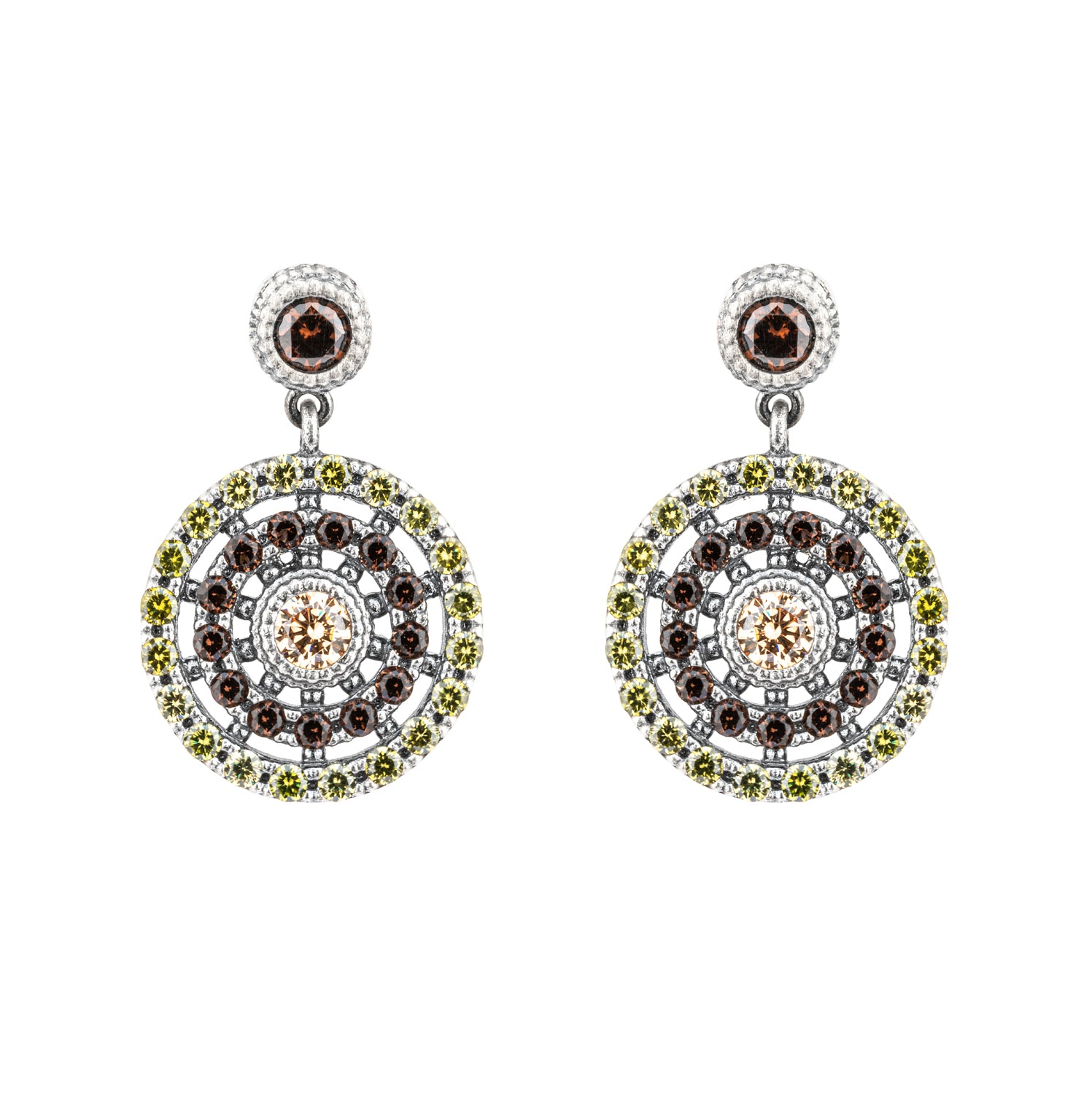 P985 PENDIENTES PLATA CIRCONITA CAVA, AROS BROWN, VERDE