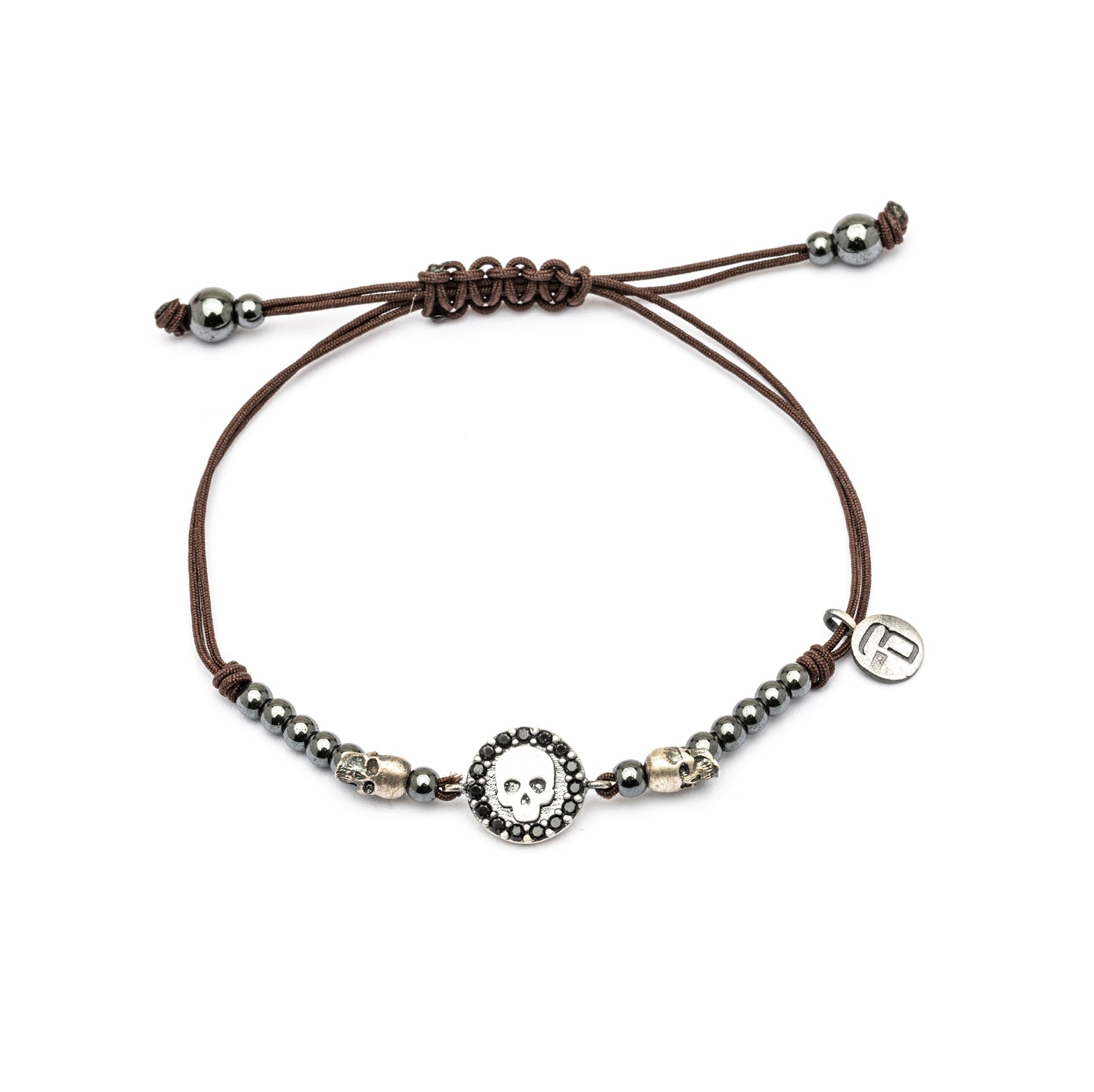 Pulsera plata macramé calavera