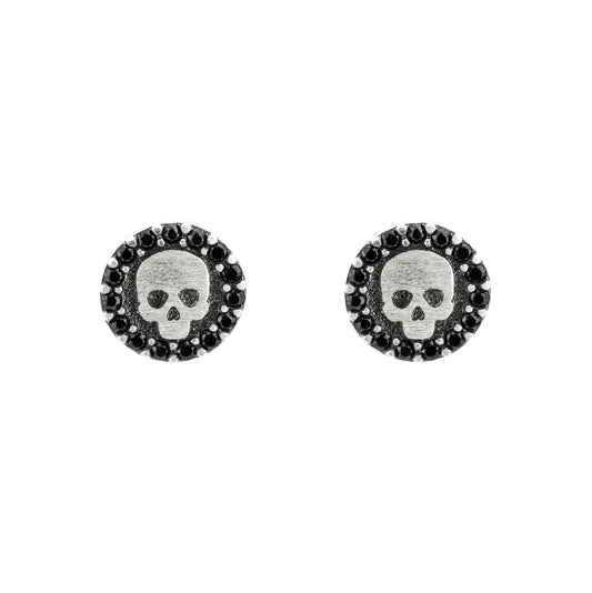 SKS263 PENDIENTES BOTÓN GRABADO PLATA CALAVERA ESPINELA