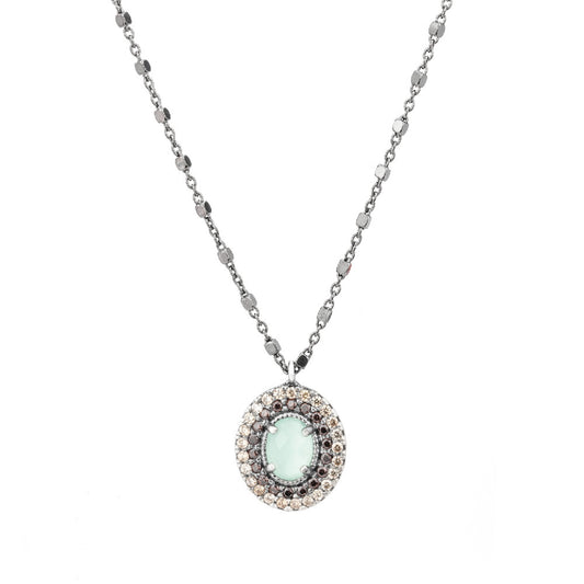 C591 COLGANTE PLATA CALCEDONIA VERDE Y ORLA CIRCONITA BROWN, CAVA.