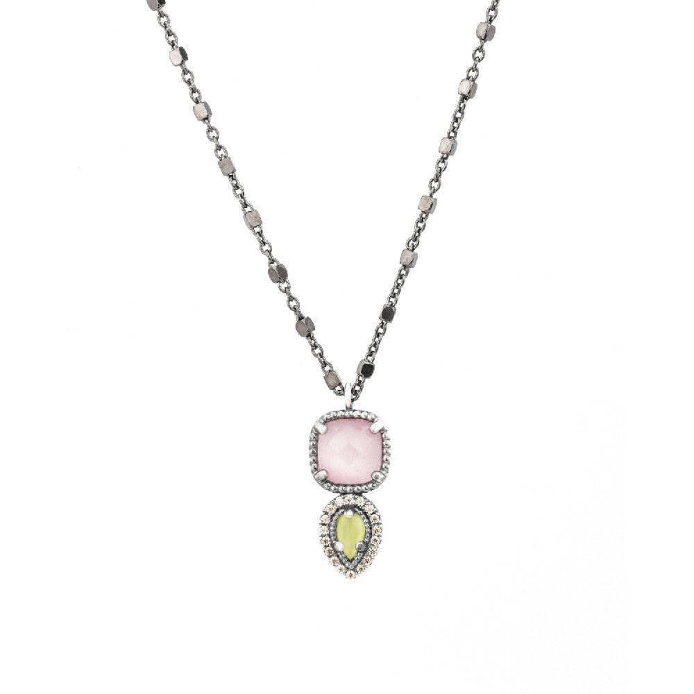 C602 COLGANTE PLATA OJO DE GATO ROSA, OJO DE GATO VERDE, CIRCONITA CAVA.