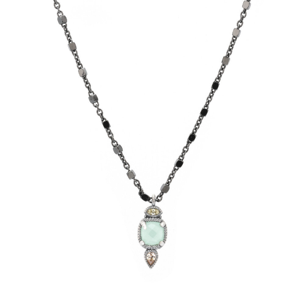 C673 COLGANTE PLATA CALCEDONIA, CIRCONITA CAVA Y VERDE