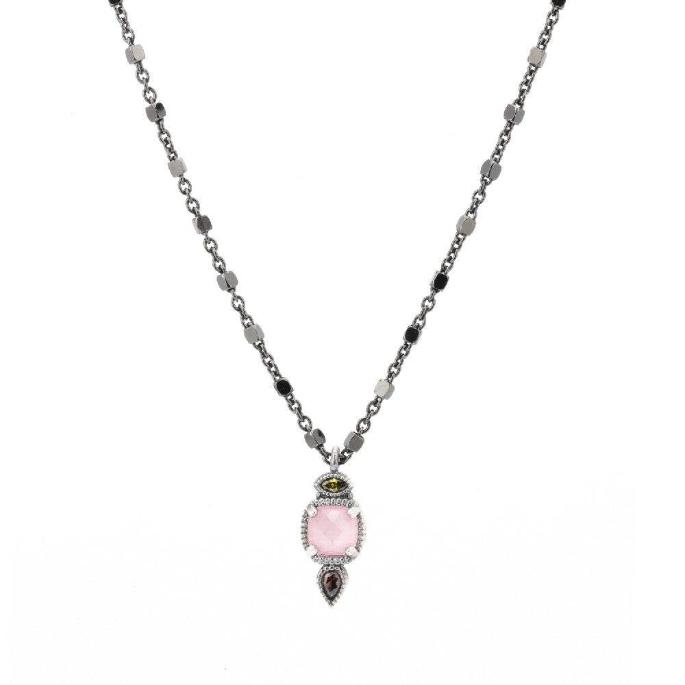 C674 COLGANTE PLATA OJO DE GATO ROSA, CIRCONITA BROWN Y VERDE