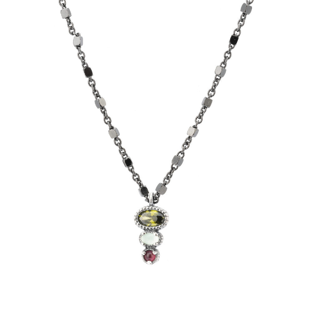 C676 COLGANTE PLATA CALCEDONIA, GRANATE Y CIRCONITA VERDE