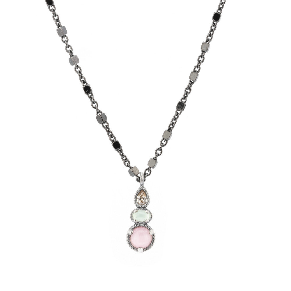 C681 COLGANTE PLATA OJO DE GATO ROSA, CALCEDONIA Y CIRCONITA CAVA