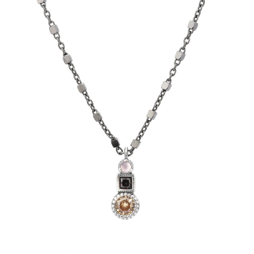 C684 COLGANTE PLATA OJO DE GATO ROSA, CIRCONITA BROWN Y CAVA
