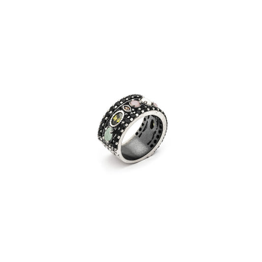 CR-49 ANILLO PLATA PERLA DE RÍO, OJO DE GATO ROSA, CALCEDONIA VERDE Y ESPINELA.