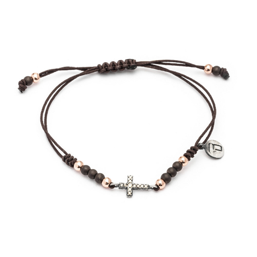 Silver macrame cross bracelet