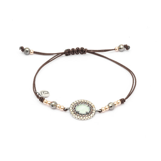 MA-240 PULSERA PLATA MACRAMÉ CALCEDONIA VERDE Y ORLA CIRCONITA BROWN, CAVA.