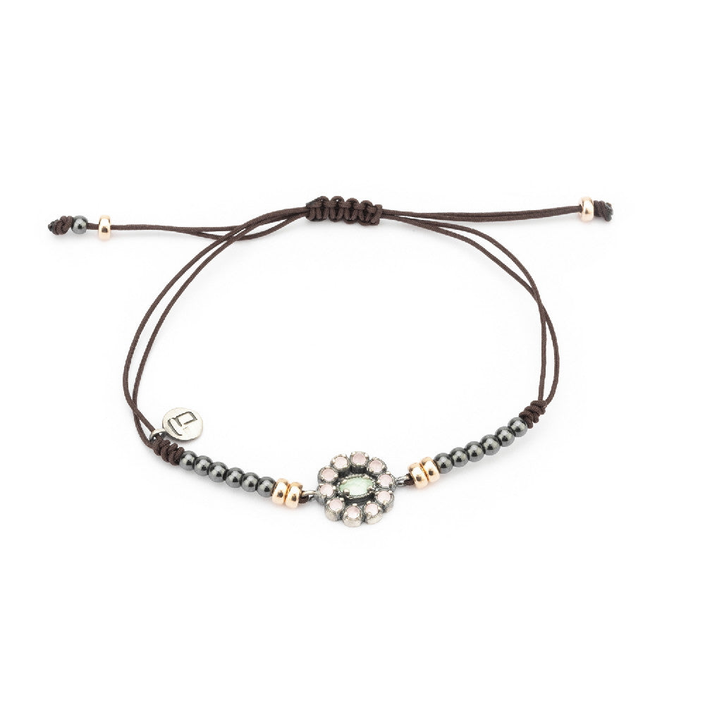 MA-283 PULSERA PLATA MACRAMÉ CALCEDONIA, OJO DE GATO ROSA