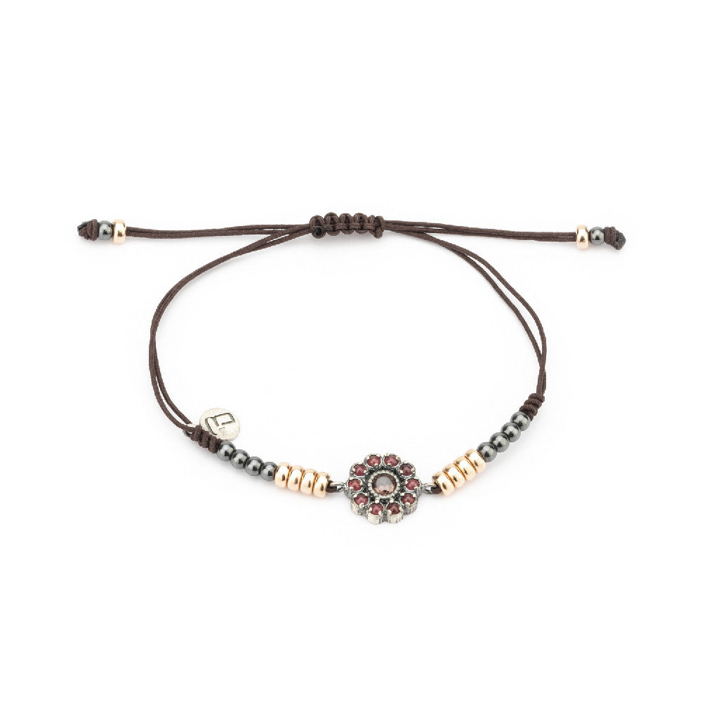 MA-286 PULSERA PLATA MACRAMÉ GRANATE, CIRCONITA BROWN
