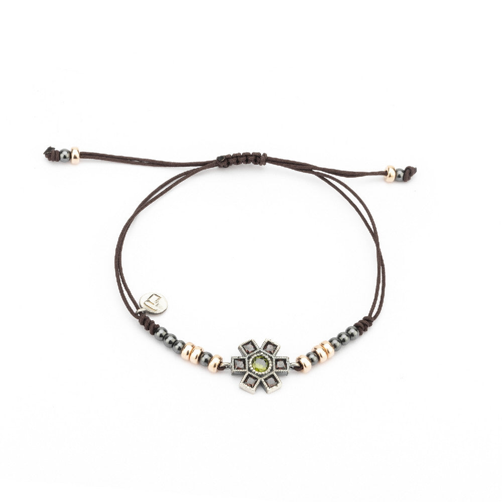 MA-291 PULSERA PLATA MACRAMÉ CIRCONITA BROWN Y VERDE
