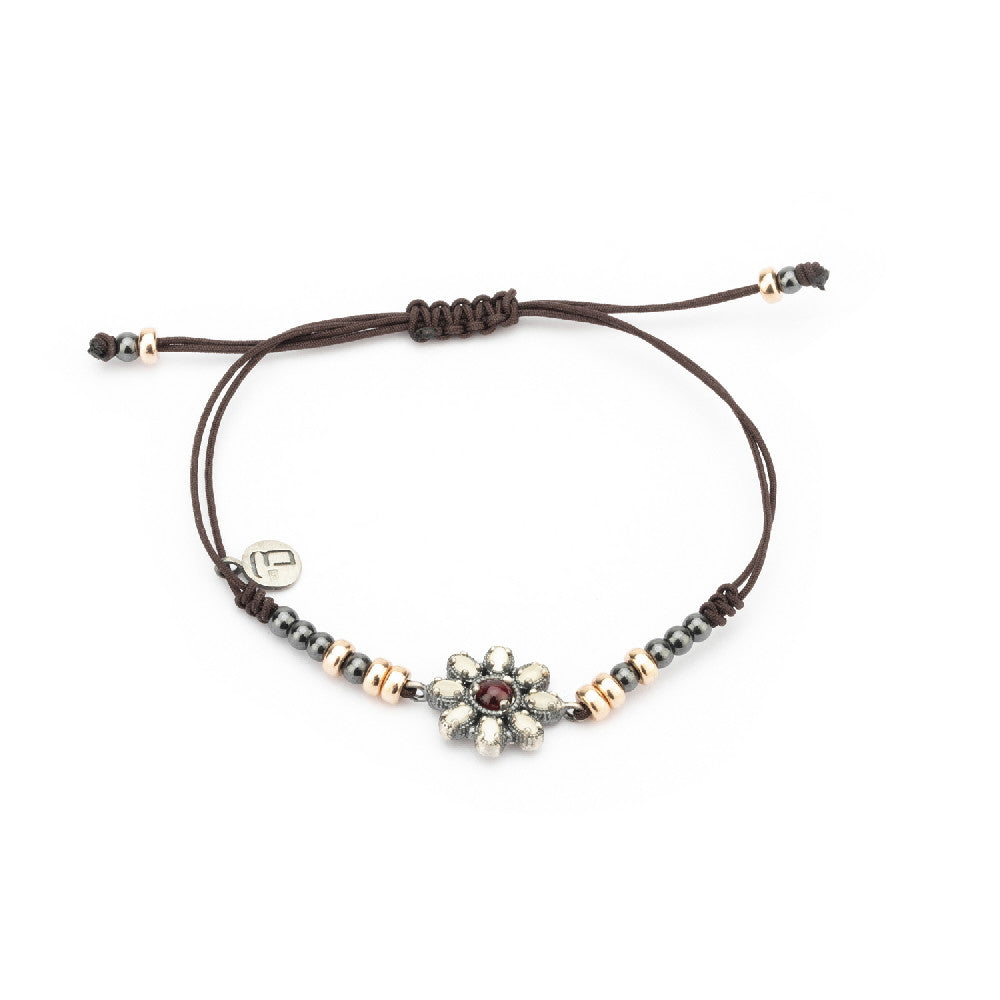 MA-292 PULSERA PLATA MACRAMÉ GRANATE, OJO DE GATO BLANCO