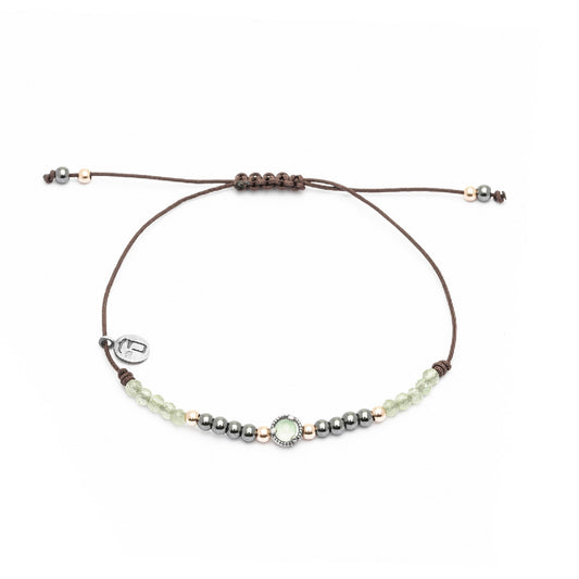 MA-381 PULSERA PLATA MACRAMÉ CALCEDONIA, HEMATITES