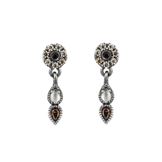 P578 PENDIENTES PLATA OJO DE GATO BLANCO Y CIRCONITA BROWN.