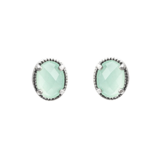 P678 PENDIENTES BOTÓN DE PLATA CALCEDONIA VERDE.