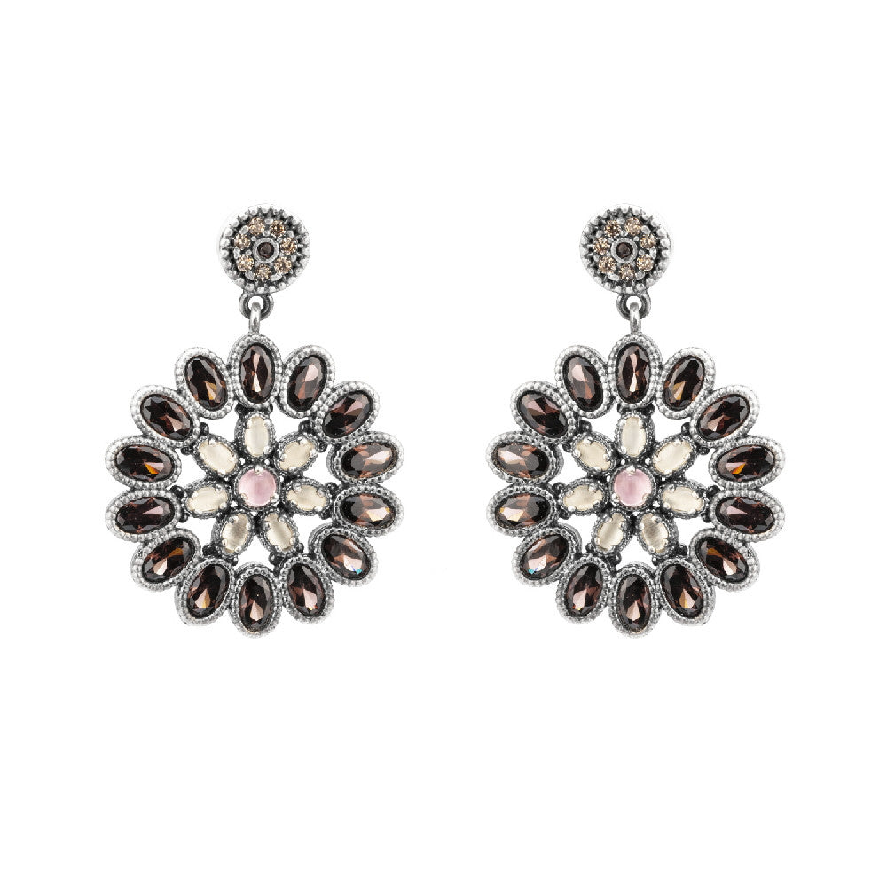 P710 PENDIENTES PLATA OJO DE GATO ROSA, OJO DE GATO BLANCO Y CIRCONITA BROWN