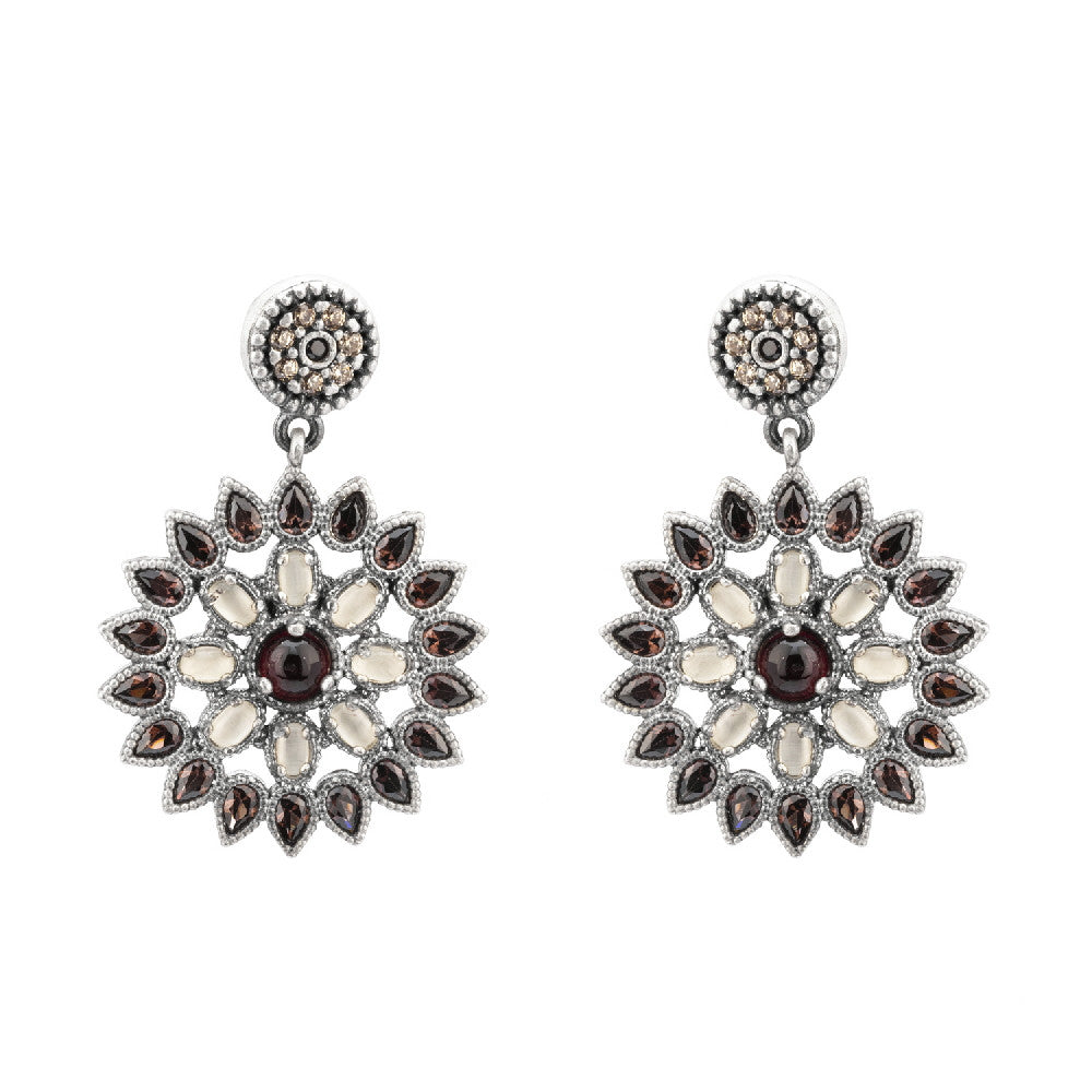 P714 PENDIENTES PLATA GRANATE, OJO DE GATO BLANCO Y CIRCONITA BROWN