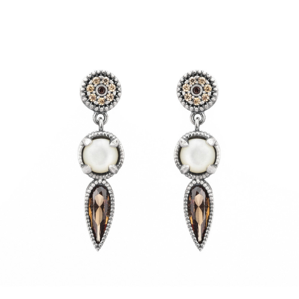 P761 PENDIENTES PLATA NÁCAR, CIRCONITA BROWN