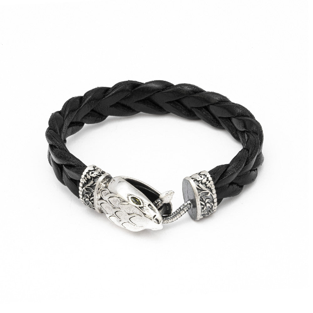 Pulsera cuero plata snake