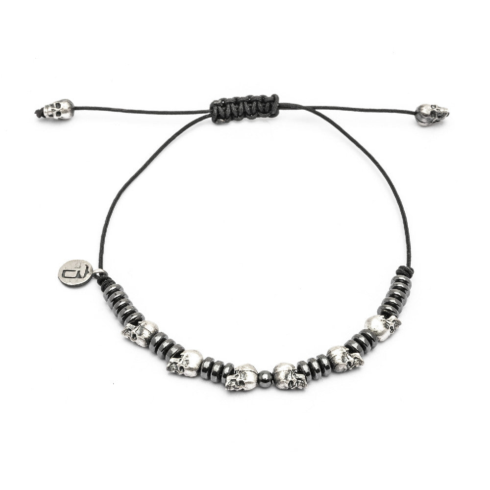 Pulsera plata macramé calavera