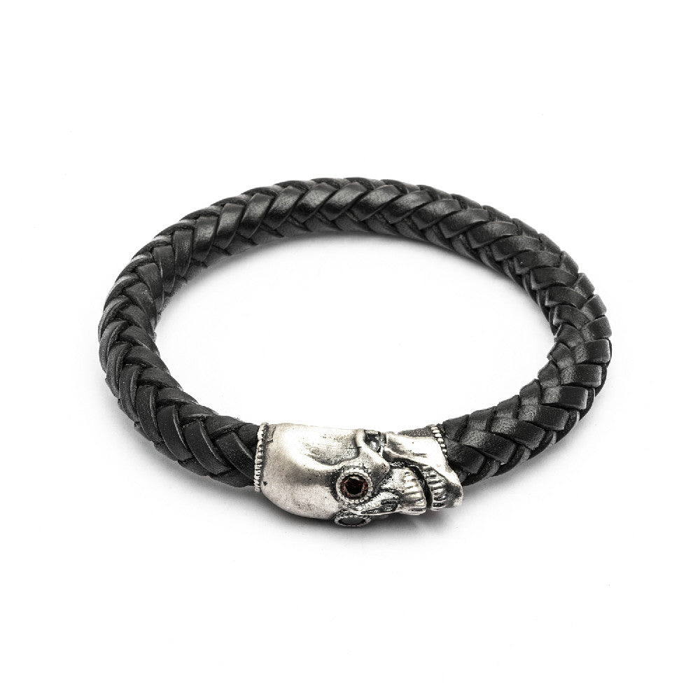 Pulsera cuero plata calavera