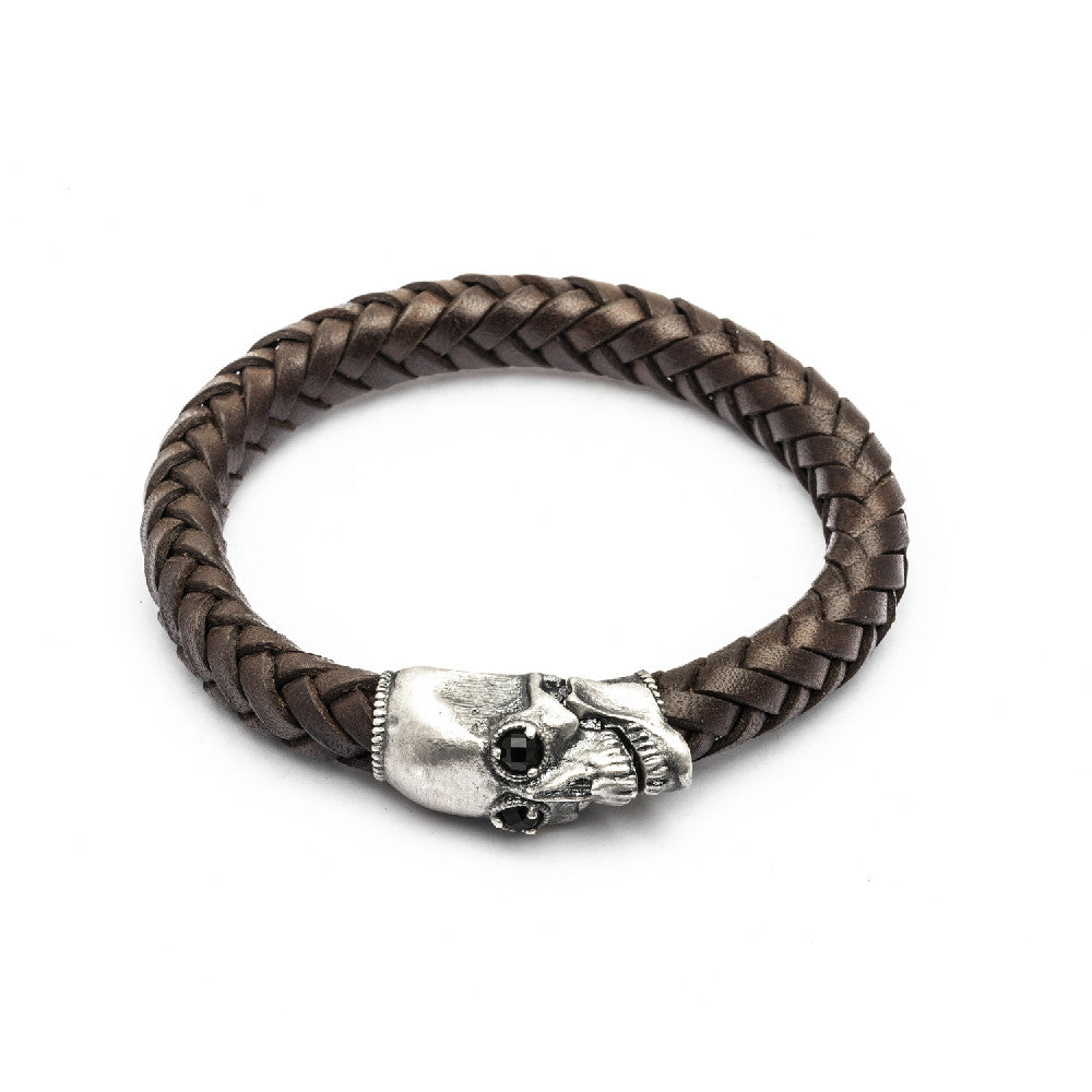 Pulsera cuero plata calavera